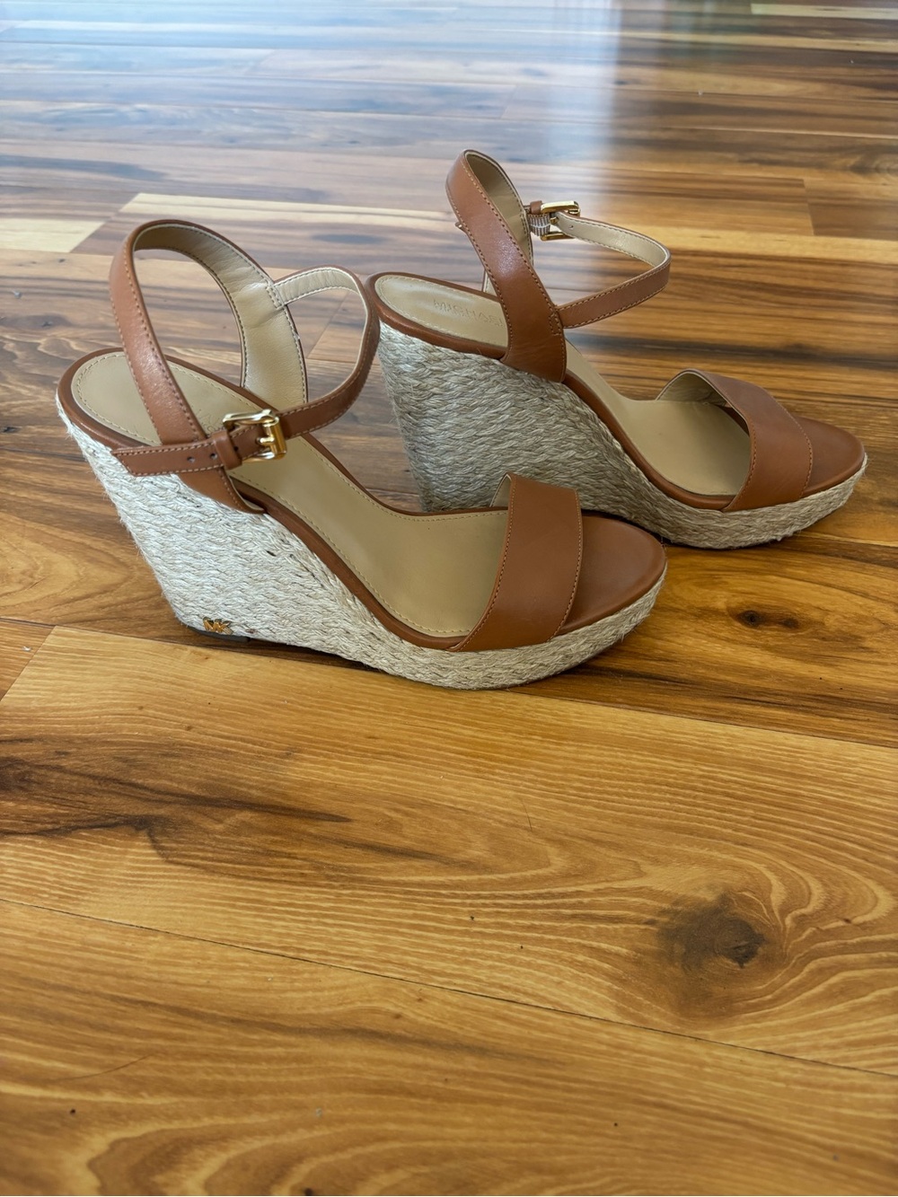 MICHAEL Michael Kors Tan Leather Espadrille Wedge Sandals